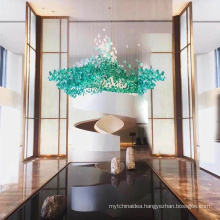 Custom made modern luxury yellow,red,green color shaped glass art stone glass chandelier for hotel
